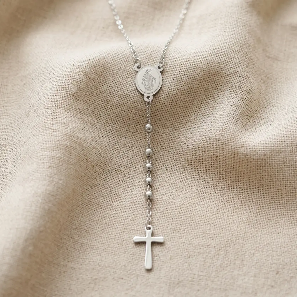 Rosario de Acero Inox. Virgen Maria (35cm)  