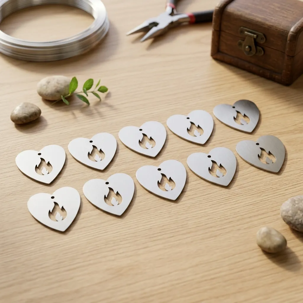 Pack x10 - Corazón con llama de Acero Inox (4cm) 
