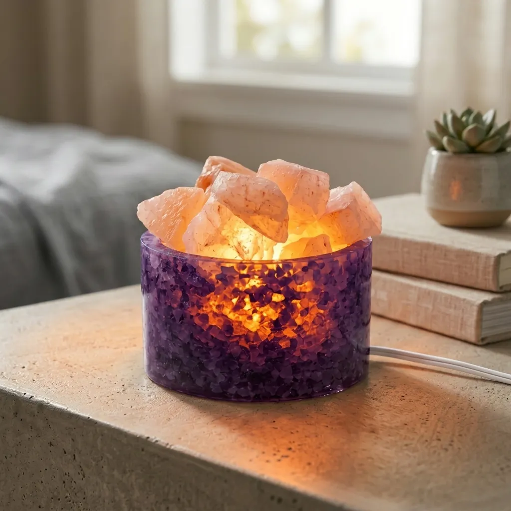 Lámpara de Sal Cuenco Resina Cuarzo tenido Violeta (12x9cm)  