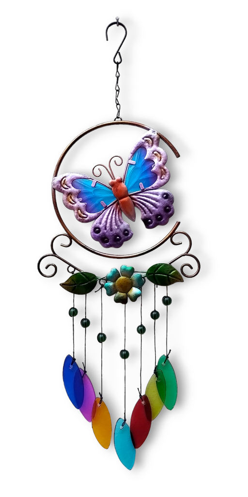 [ONC-028] Colgante Metal Mariposa con Hojas colores - 52cm Alto