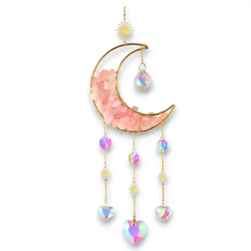 Colgante de Cristales - Luna Toda Llena Cuarzo Rosa (45x10cm)