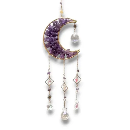 Colgante de Cristales - Luna Toda Llena Amatista (45x10cm)