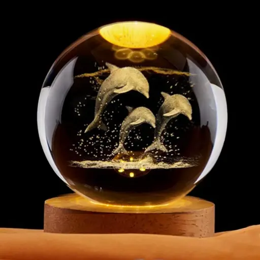 [IMP-128] Lampara Esfera de Vidrio - 3 Delfines saltando (6cm)