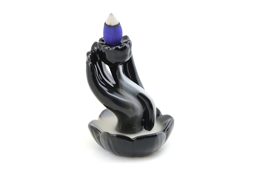 Cascada de humo Cerámica Mano sobre loto (9cm alto) 