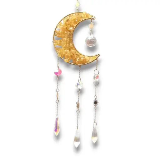 [IMP-085] Colgante de Cristales - Luna Toda Llena Citrino (45x10cm)