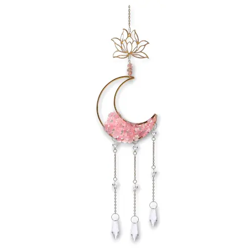 [IMP-075] Colgante de Cristales - Luna con Loto (Cuarzo Rosa)