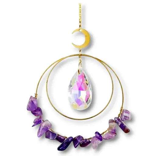 [IMP-047] Colgante de Cristales - 2 Circulos con cristales Amatista