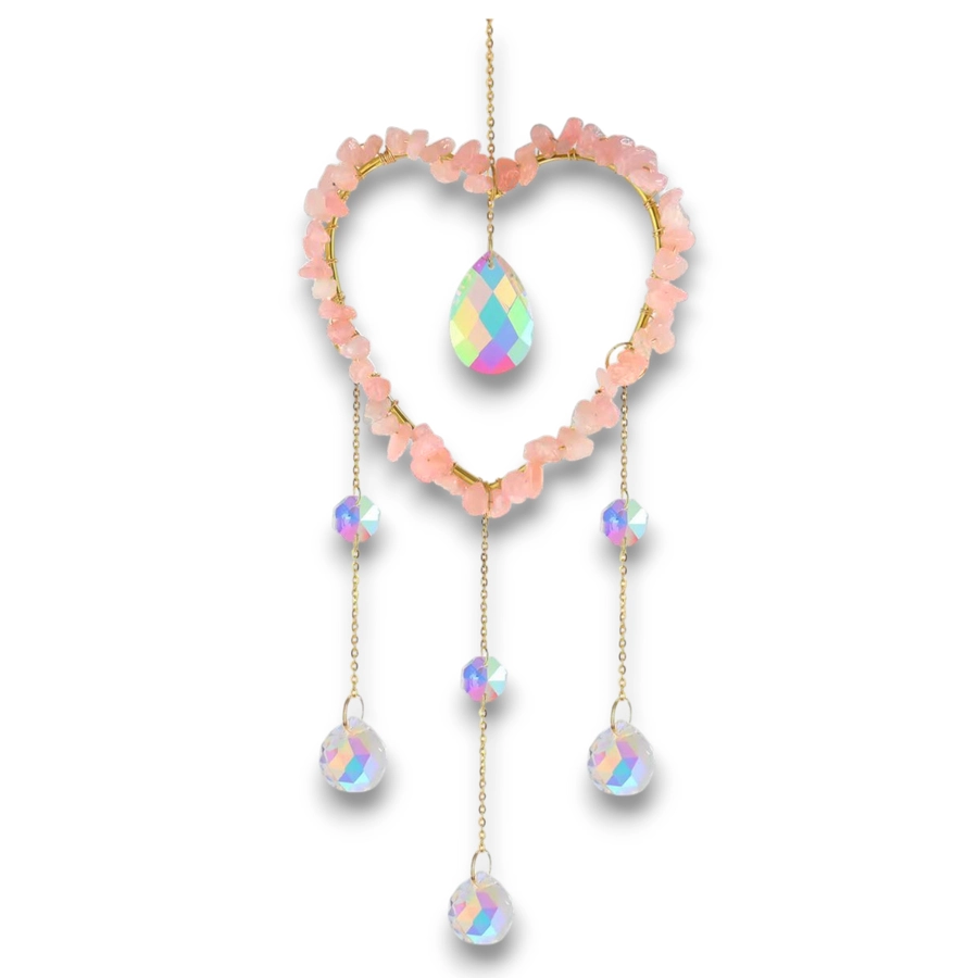 [IMP-069] Colgante de Cristales - Corazon con Cuarzo Rosa (Grande)