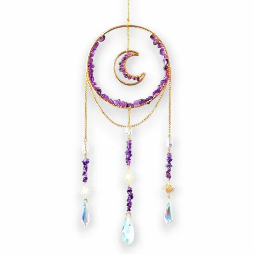 [IMP-065] Colgante de Cristales - Círculo con Luna Adentro (Amatista)