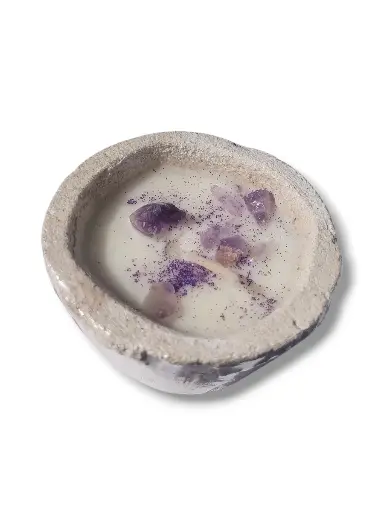 Velas con Cristales y Base Cementina - Amatista (Transmutación)