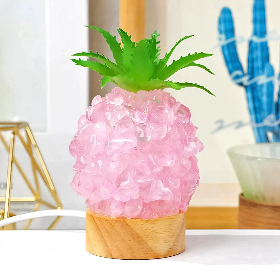 [IMP-127] LIQUIDACIÓN - Lampara de Piña - Cuarzo rosa (12x5cm)