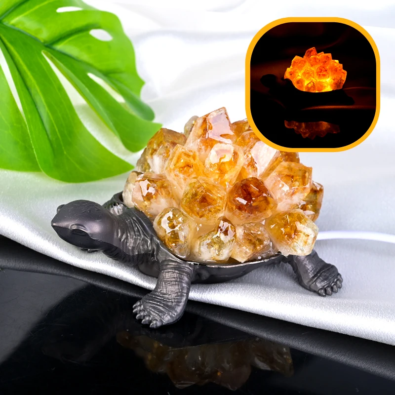 [IMP-155] Lampara Tortuga de metal con Puntas de Citrino (12x5cm)