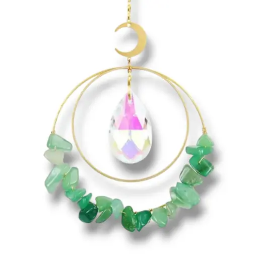 [IMP-051] Colgante de Cristales - 2 Circulos con cristales Cuarzo verde (43x8cm)