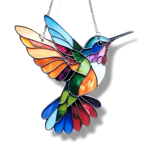 Colgante Plano de Acrílico - Colibri Vitraux (20cm)