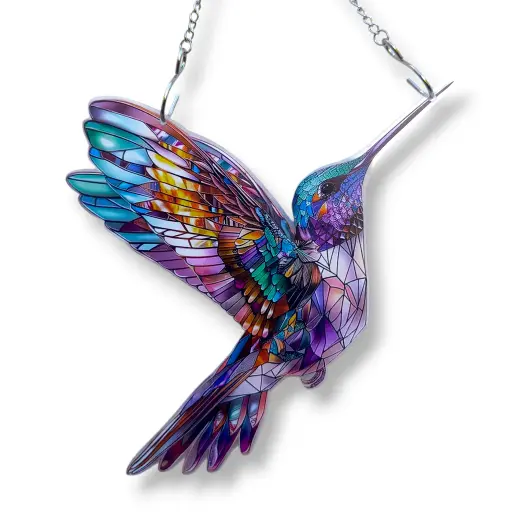 Colgante Plano de Acrílico - Colibri Geométrico  (20x20cm)