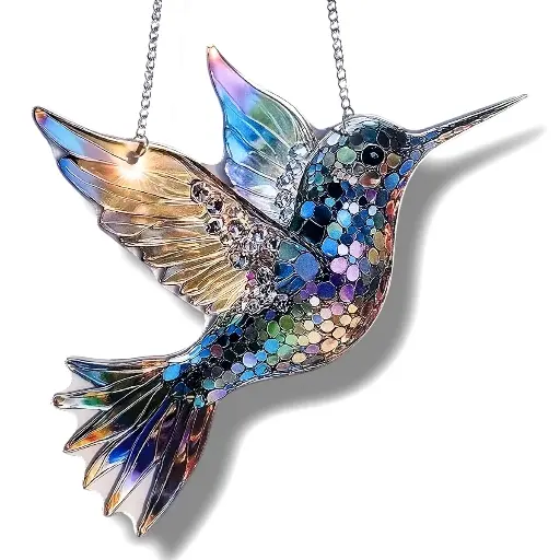 Colgante Plano de Acrílico - Colibri Mostacillas (23x18cm)