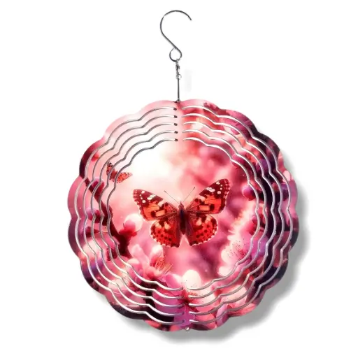[WINS20-015] Windspinner 20cm NUEVOS - Mariposa en flores (Pintado ambos lados)
