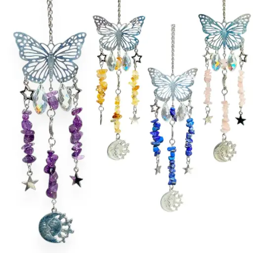 Colgante de Cristales - Mariposa Acero Inox. (Plateado)