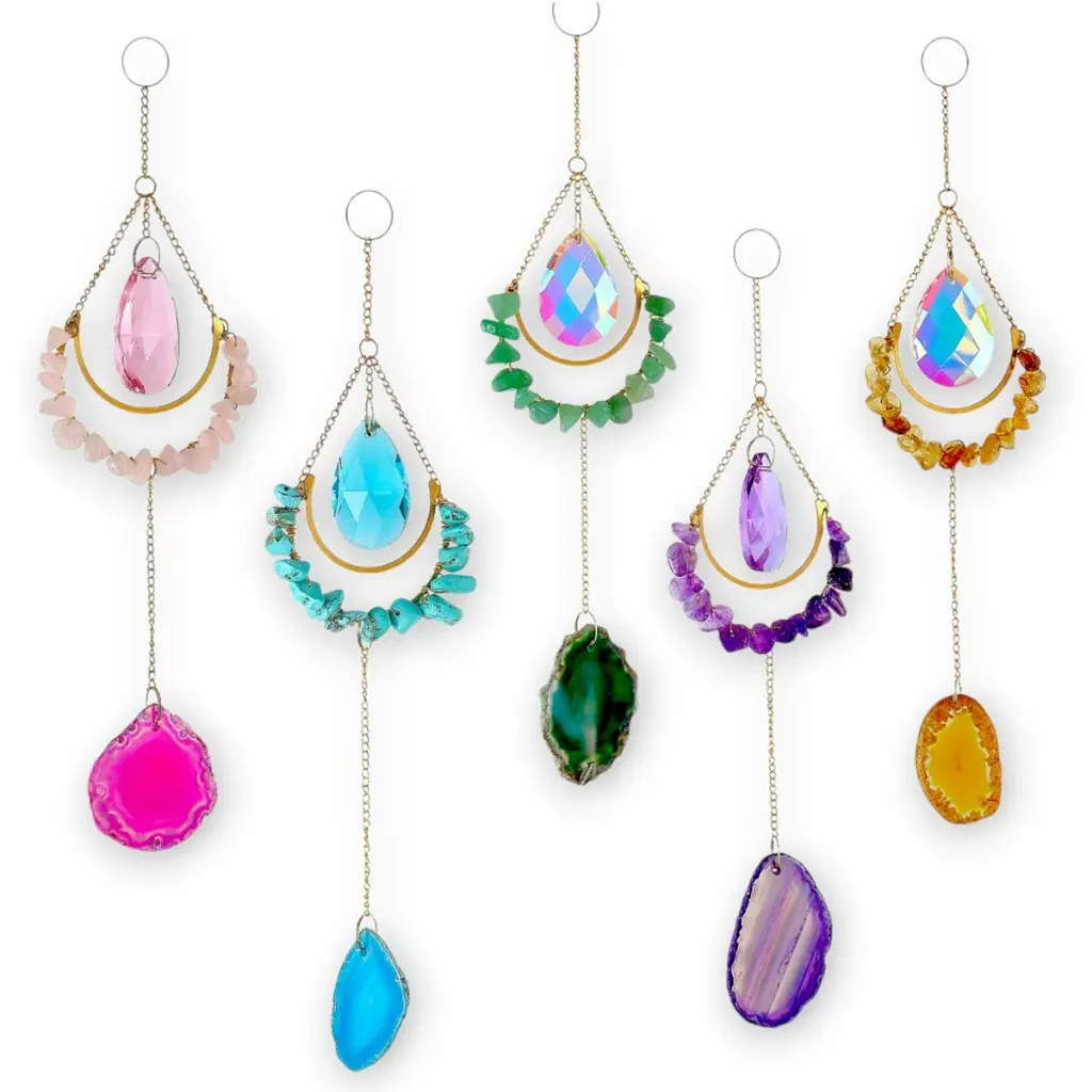 [IMP-070] Colgante de Cristales - Gota color con Ágata (44x7cm) (1RA)