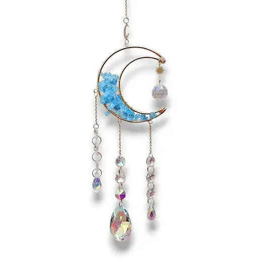 [IMP-080] Colgante de Cristales - Luna Semillena Celeste (50x10cm)