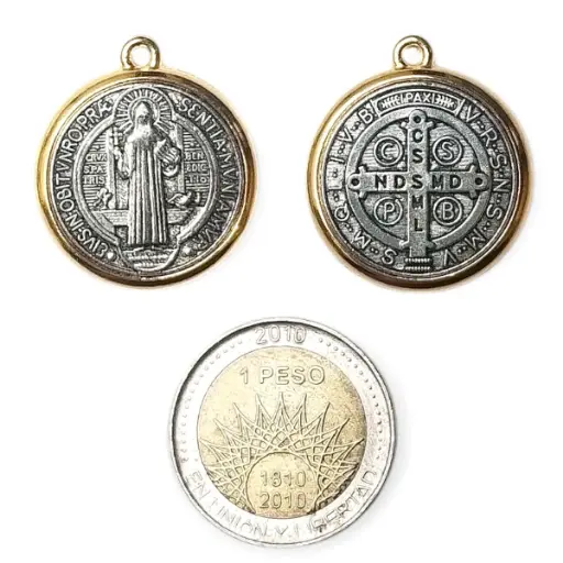 PROMO X10 - Dije Protección San Benito Borde Dorado (Mediano 2cm)