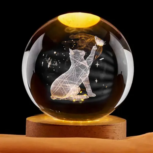 [IMP-229] Lampara Esfera de Vidrio - Gato con Mariposa (6cm)