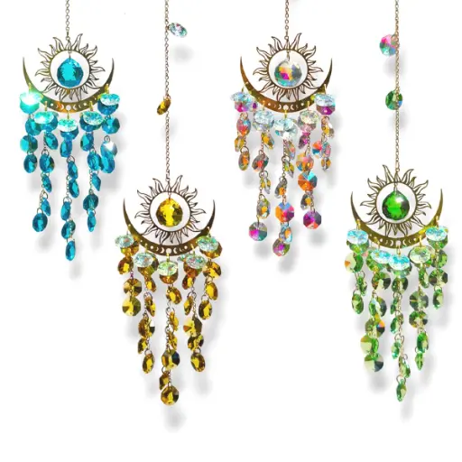 [IMP-197] Colgante Atrapasol - Sol, Luna & LLuvia de Cristales (38x11cm)