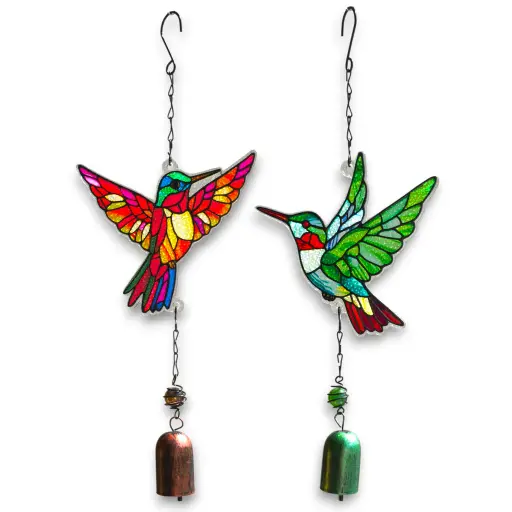 Colgante de vidrio Colibri con Campanita (35x15cm)