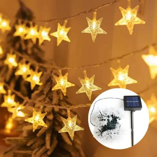 Guirnalda Solar Luz Cálida 5mts - Estrellas (5mts)
