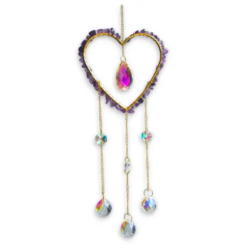 Colgante de Cristales - Corazon con Amatista Grande (32x10cm)