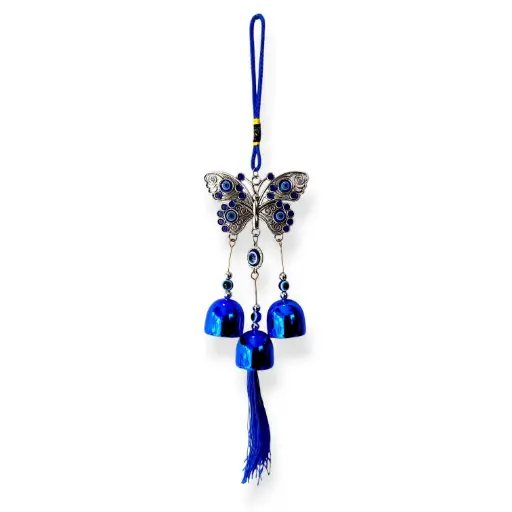 Colgante - Mariposa azul con campanitas (30x7cm)