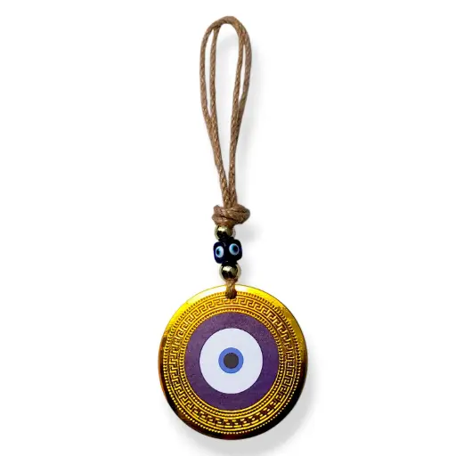 [ONC-102] Colgante con soga - Ojo turco con borde dorado (22x8cm)